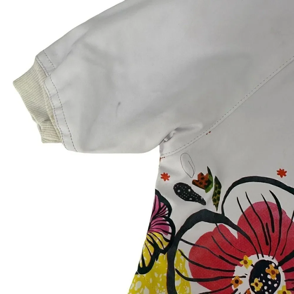 Catimini Rain Coat Baby Girl Size 12 Months Cheerful White Floral Spring Hooded